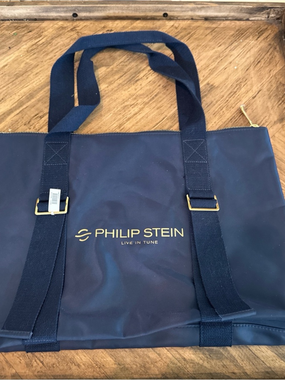 Philip Stein Navy Tote with Gold Logo and Hardware
